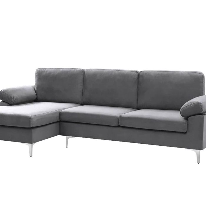 Kaveah Velvet Sofa With Left Chaise - Dark Grey