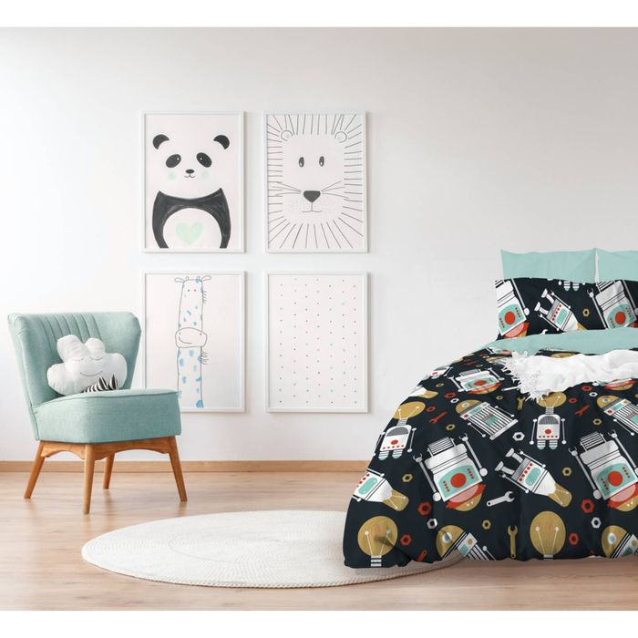 Jelly Bean Kids Glow Robo Single Bed Size Quilt Cover Set w/ Pillowcase Navy