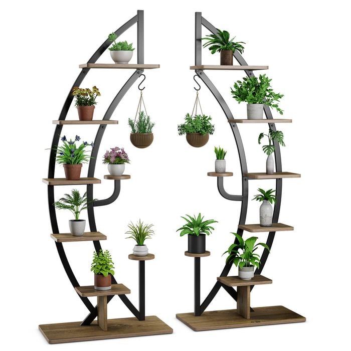 Costway 2pcs 6-tier Metal Display Shelf Bookshelf Storage Units - Natural