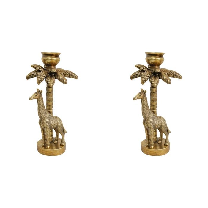 2PK LVD Candle Holder Giraffe Palm Decorative Home Decor Ornament Statue 13x25cm