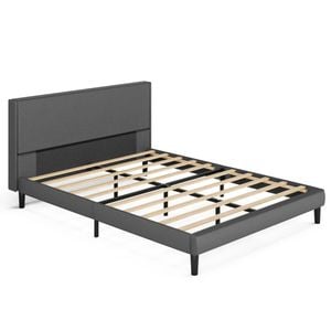 Ufurniture Queen Bed Frame Base Fabric Upholstered Headboard Mattress Platform Grey