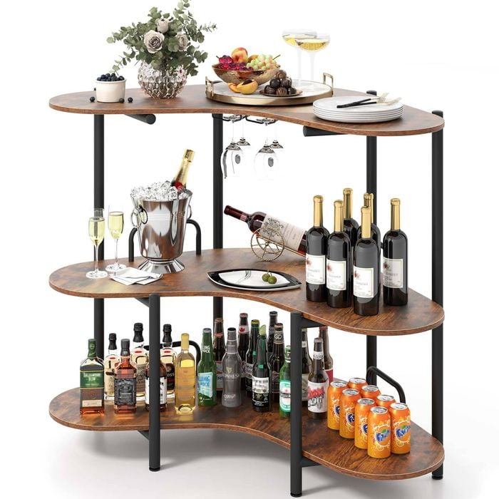 Costway 3-tier Bistro Bar Table Liquor Cocktail Table Glass Holder Pub Kitchen