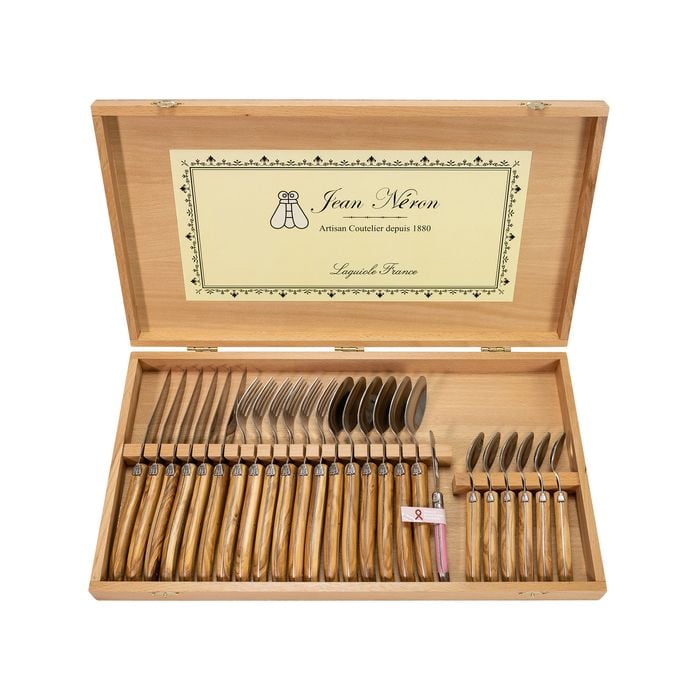 Laguiole Jean Neron 24pc. Cutlery Set In Gift Box - Olive Wood