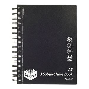 Spirax Black Cover A5 3 Subject 300 Pages Notebook Office/school Stationery Blk