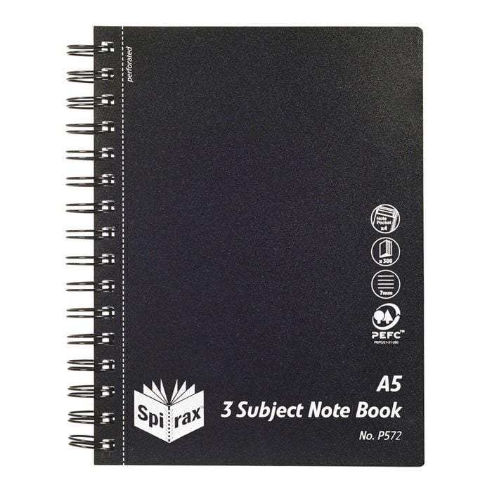 Spirax Black Cover A5 3 Subject 300 Pages Notebook Office/school Stationery Blk