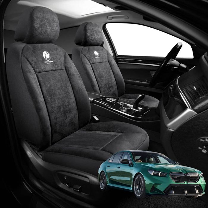 Australian Goose Edition Front Seat Covers for BMW 5 Series 2023 - Current (G60 G61 G68) - Suede, Universal Fit - Black