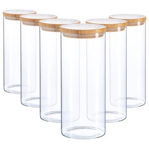 Argon Tableware Glass Storage Jar - Wood Lid - 1.5 Litre - 6x Modern Round Scandi Organisation Container Glass Jar