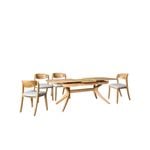 Villa 7PCE Natural Hardwood Extendable Dining Set | Beige Fabric