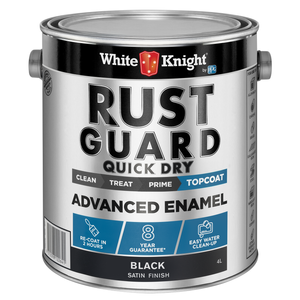 White Knight 4L Black Satin Rust Guard Quick Dry Advanced Enamel Paint - 4L