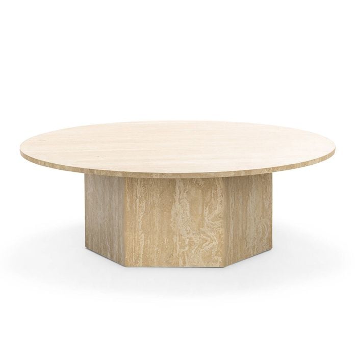 Hexica 100cm Round Cream Travertine Coffee Table