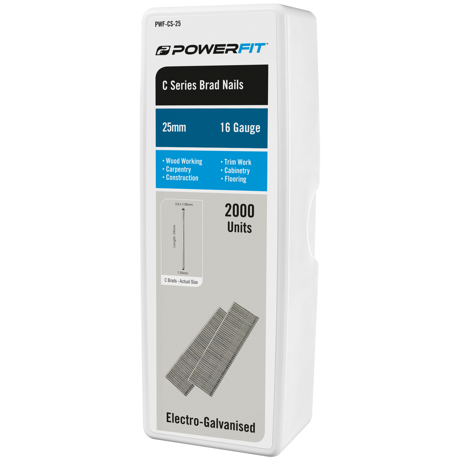 PowerFit 25mm C Series Electro Galvanised Brad Nails 2000 Pack Bunnings Australia