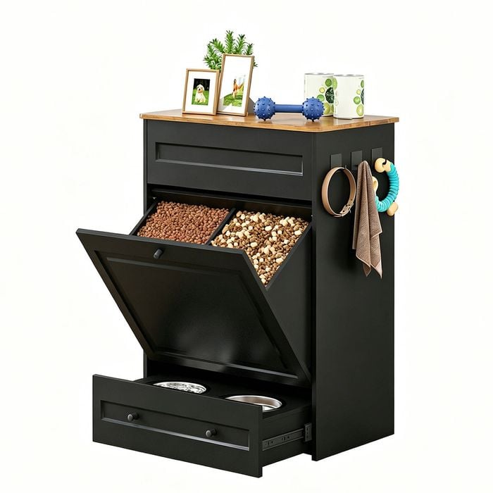 Advwin 2in1 Dog Feeding Station Food Storage Cabinet Pet Feeder