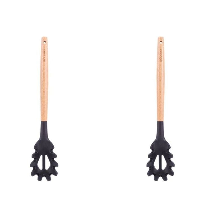 2pcs Beechwood & Silicone Pasta Server Charcoal