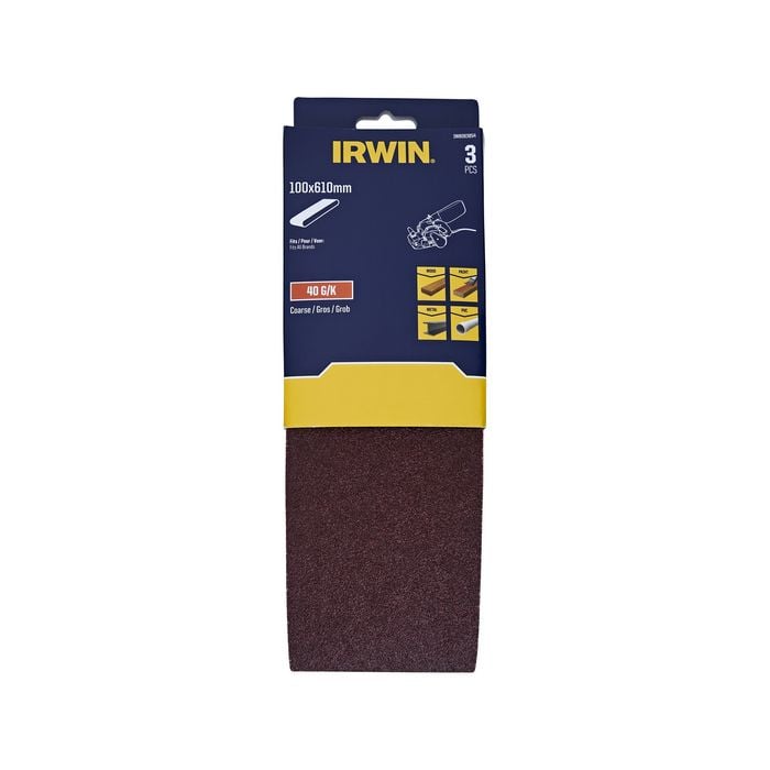 IRWIN 100 x 610mm 40G Sanding Belts - 3 Pack