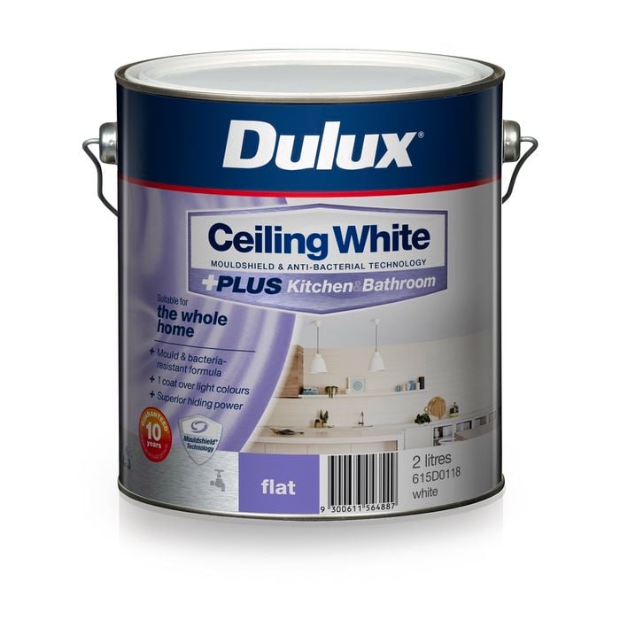 Dulux 2L Ceiling White +PLUS Kitchen and Bathroom Paint