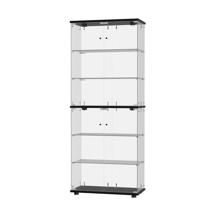 Oikiture Glass Display Cabinet 6-tier Led Light Bookcase With 2 Doors Black