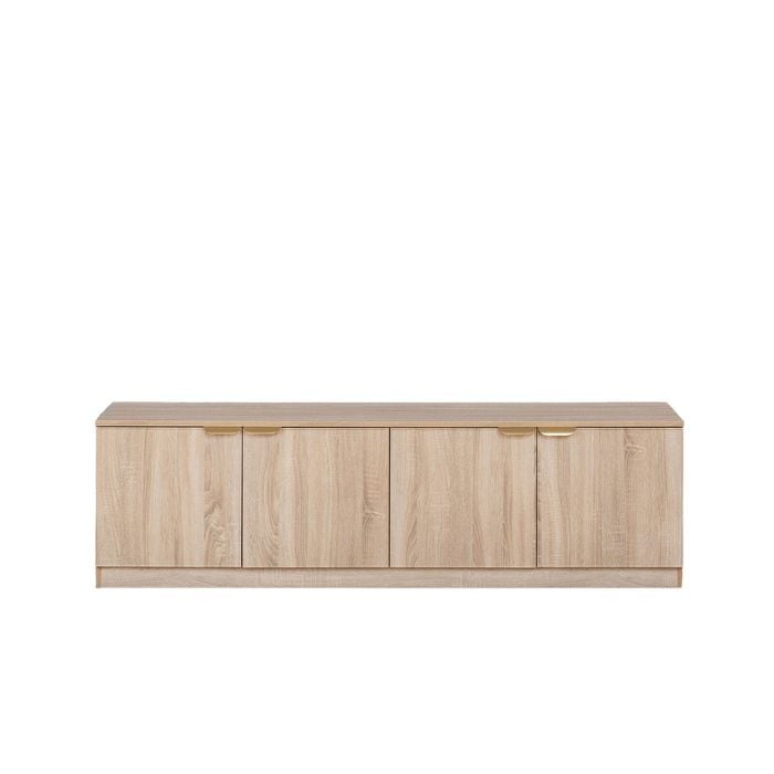 European Cabinetry Slim Pull Brass Bucharest TV Unit Natural Oak