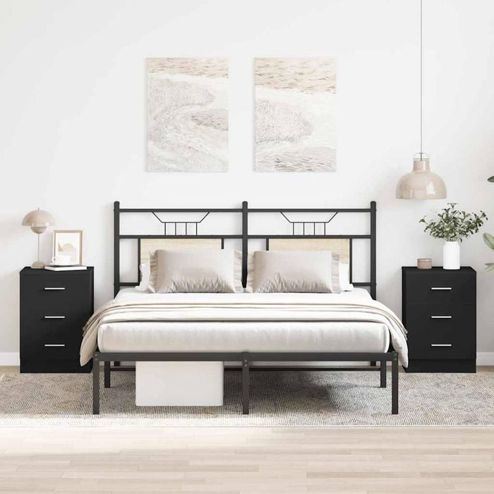 vidaXL 2x Bedside Cabinets Black Engineered Wood Nightstand Home Organiser