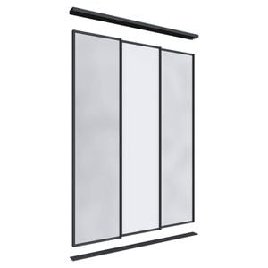 Lugna 2400 x 1800mm Black 2 Mirror 1 Melamine Wardrobe Triple Sliding Doors