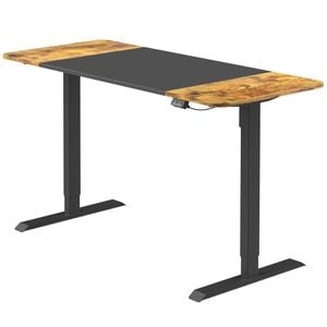 Advwin Electric Standing Desk Adjustable Height Ergonomic 140cm Black+Walnut Splice Board Tabletop+Black Frame