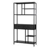 P&P Black Multi Shelf Bookcase with Drawers in Rustic Industrial Style
