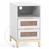 Costway Narrow Bedside Table Boho Side Charging Station 2drawer White