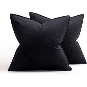 Catzon 2 Pcs Decorative Velvet Throw Pillow Covers Soild for Home Car 40X40cm-Black
