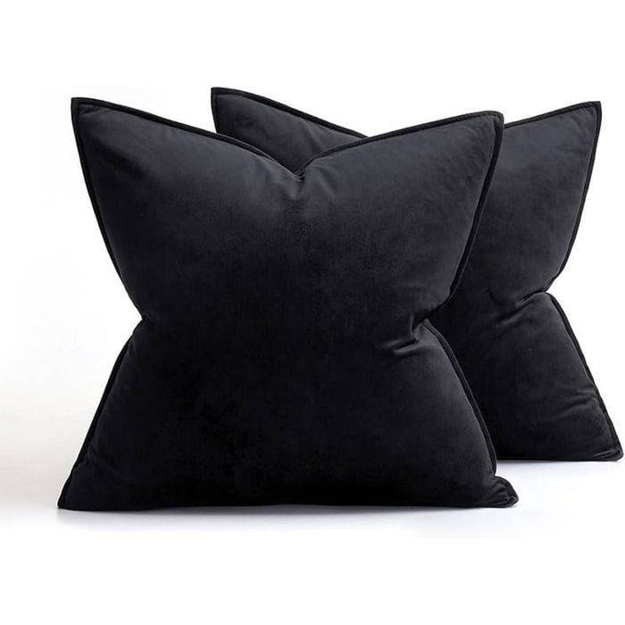 Catzon 2 Pcs Decorative Velvet Throw Pillow Covers Soild for Home Car 40X40cm-Black