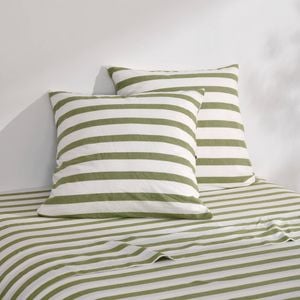 Dreamaker Cove Washed Cotton Yarn Dyed Wide Stripe Euro Pillowcase Olive Twin Pack