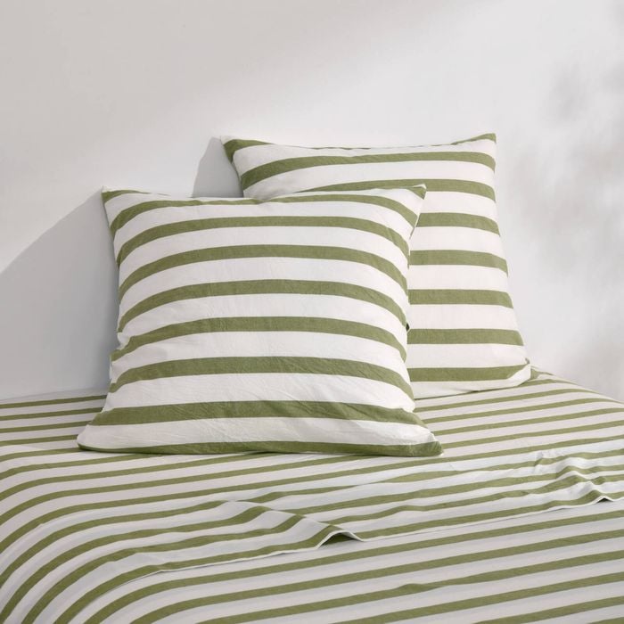 Dreamaker Cove Washed Cotton Yarn Dyed Wide Stripe Euro Pillowcase Olive Twin Pack