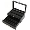 Catzon Watch Box With Glass Window Weaving Texture Watch Jewelry Organizer-24slot2layer