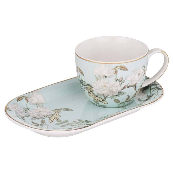 2pc Ashdene Elegant Rose New Bone China 500ml Mug & Plate Set - Mint