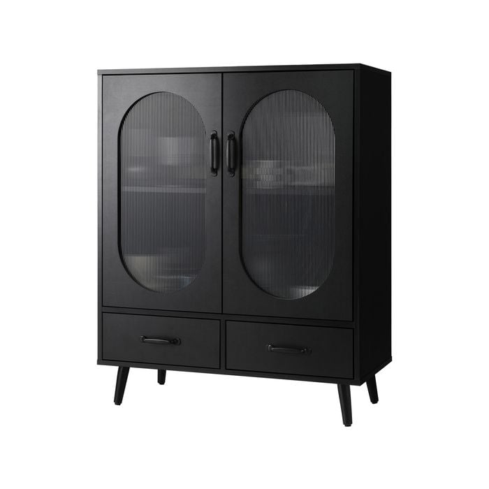 Oikiture Sideboard Buffet Bar Fluted Door Black 99.5cm