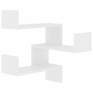 vidaXL 2x Wall Corner Shelves White Hanging Rack Organiser