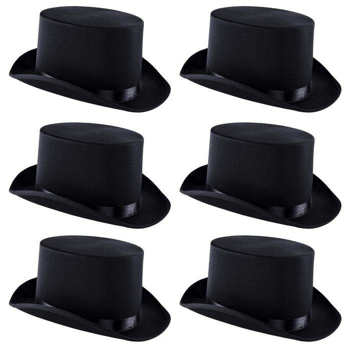 6x SATIN TOP HAT Costume Party Cap Fancy Dress Trilby Fedora One Size BULK Black