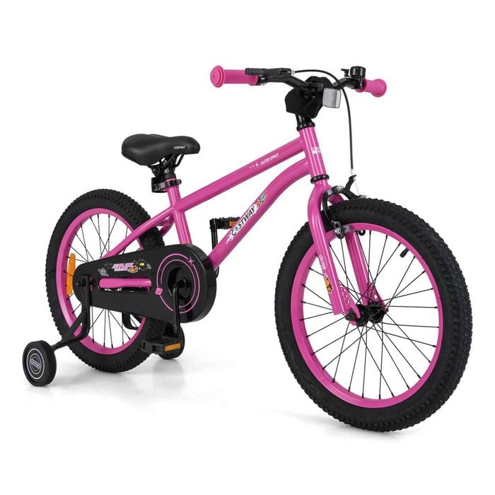 Costway 46cm Kids Bike Adjustable Bicycle W/removable Training Wheels Pink