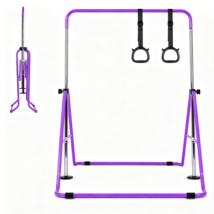 Advwin Foldable Kids Gymnastics Bar w/5 Adjustable Height for Home Training, Purple