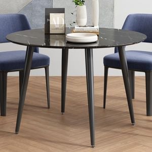 Dining Table Marble Effect Round Black