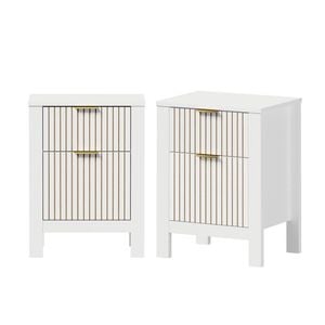 Oikiture 2pc Modern Bedside Table Nightstand Drawer Shelf Door Cabinet White