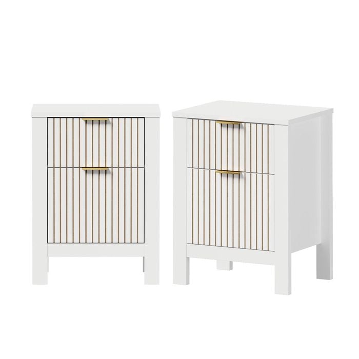 Oikiture 2pc Modern Bedside Table Nightstand Drawer Shelf Door Cabinet White