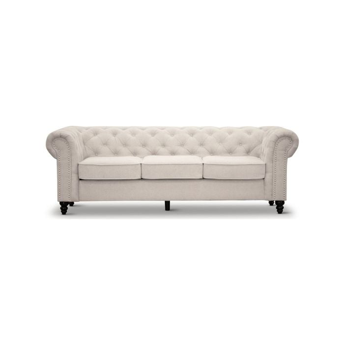 Mellowly 3 Seater Sofa Fabric Uplholstered Chesterfield Lounge Couch - Beige