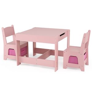 Costway 3-in-1 Kids Table and Chairs Set Activity Study Desk w/Removable Chalkboard  & Storage Box Pink