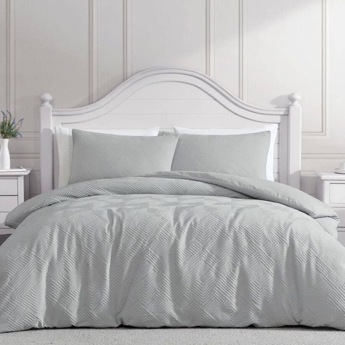 Ardor Soft Textured Henderson Quilt Duvet Cover Set King Silver Grey