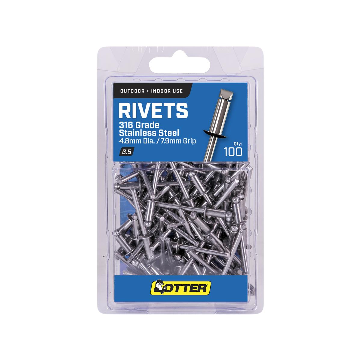 Otter 4.8 x 7.9mm Stainless Steel 316 Grade Rivets - 100 Pack ...