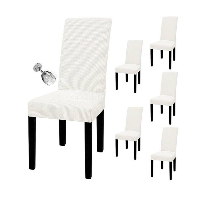 Catzon 6 Pcs Dining Chair Covers Waterproof Stretch-Ivory White