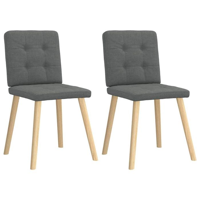 vidaXL Button-Tufted Dining Chairs 2 pcs Dark Grey Fabric Wooden Legs 45 x 54 x 86 cm
