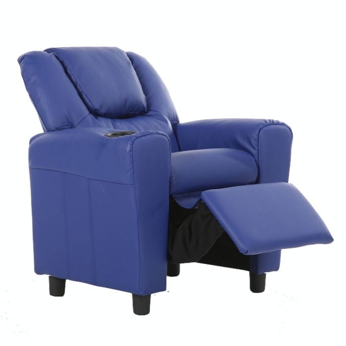 Oliver Kids Recliner Chair Sofa Children Lounge Couch PU Armchair - Blue - Blue | W61 x D56 x H71cm | PU