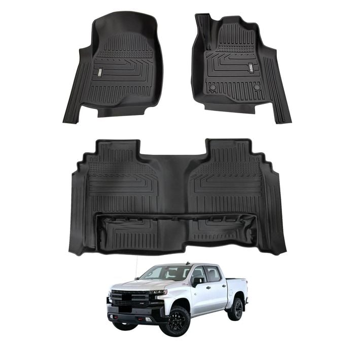 AUSGO Car Floor Mats for Chevrolet Silverado T1 Series 2020-Onwards without Storage Room All-Weather Floor Liners