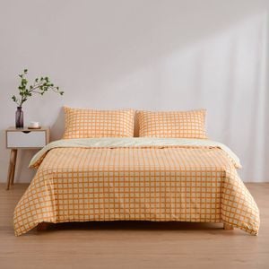 Dreamaker Micro Flannel Reversible Grid Quilt Cover Set Chai King Single Bed
