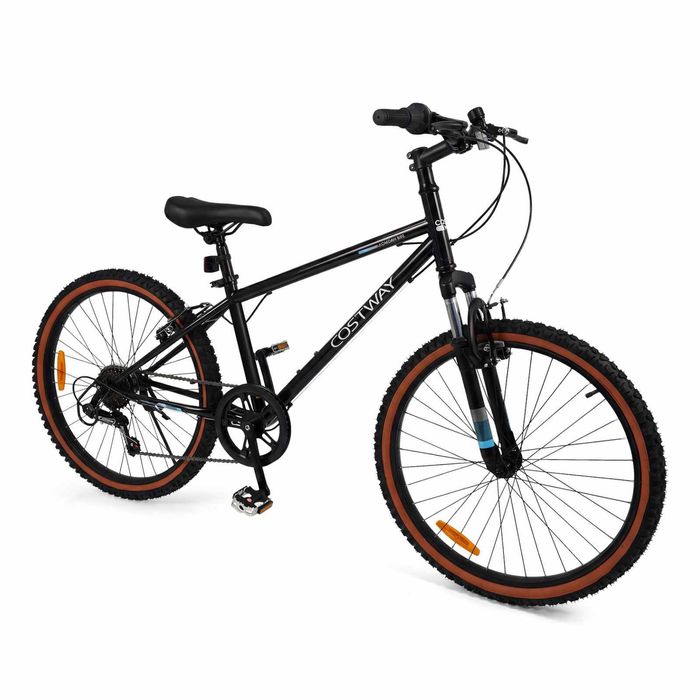 Costway Teen Dual Brake Kid Mountain Bike 60cm 6Speed Bicycle Black